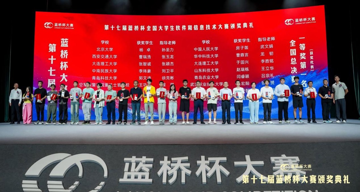 全国总决赛一等奖第一名代表登台领奖
